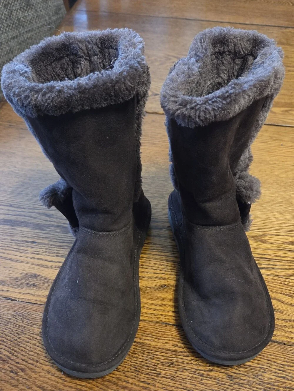 Michael Kors Dark Brown Suede Shearling-Trim Winter Boots Girl's Size 1